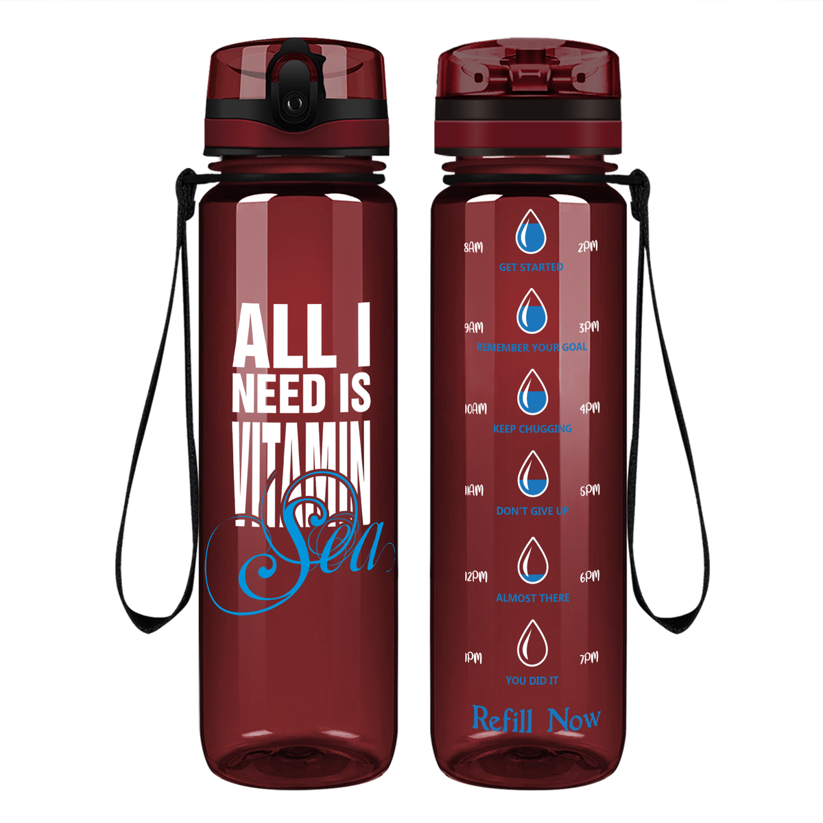 Vitamin Sea on 32 oz Motivational Tracking Beach Water Bottle