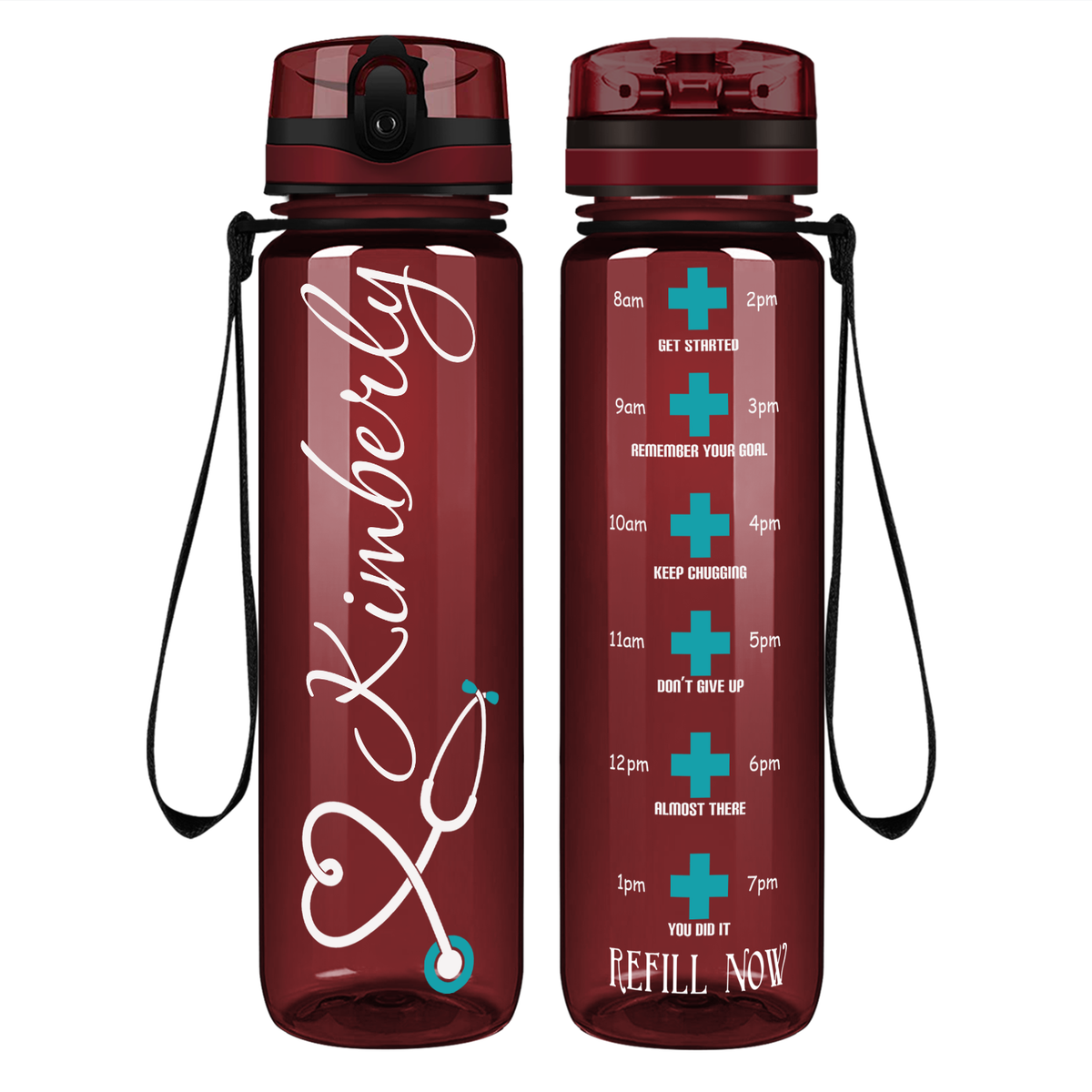 Personalized Nurse Heart Aqua Stethoscope on 32oz Motivational Tracking Water Bottle