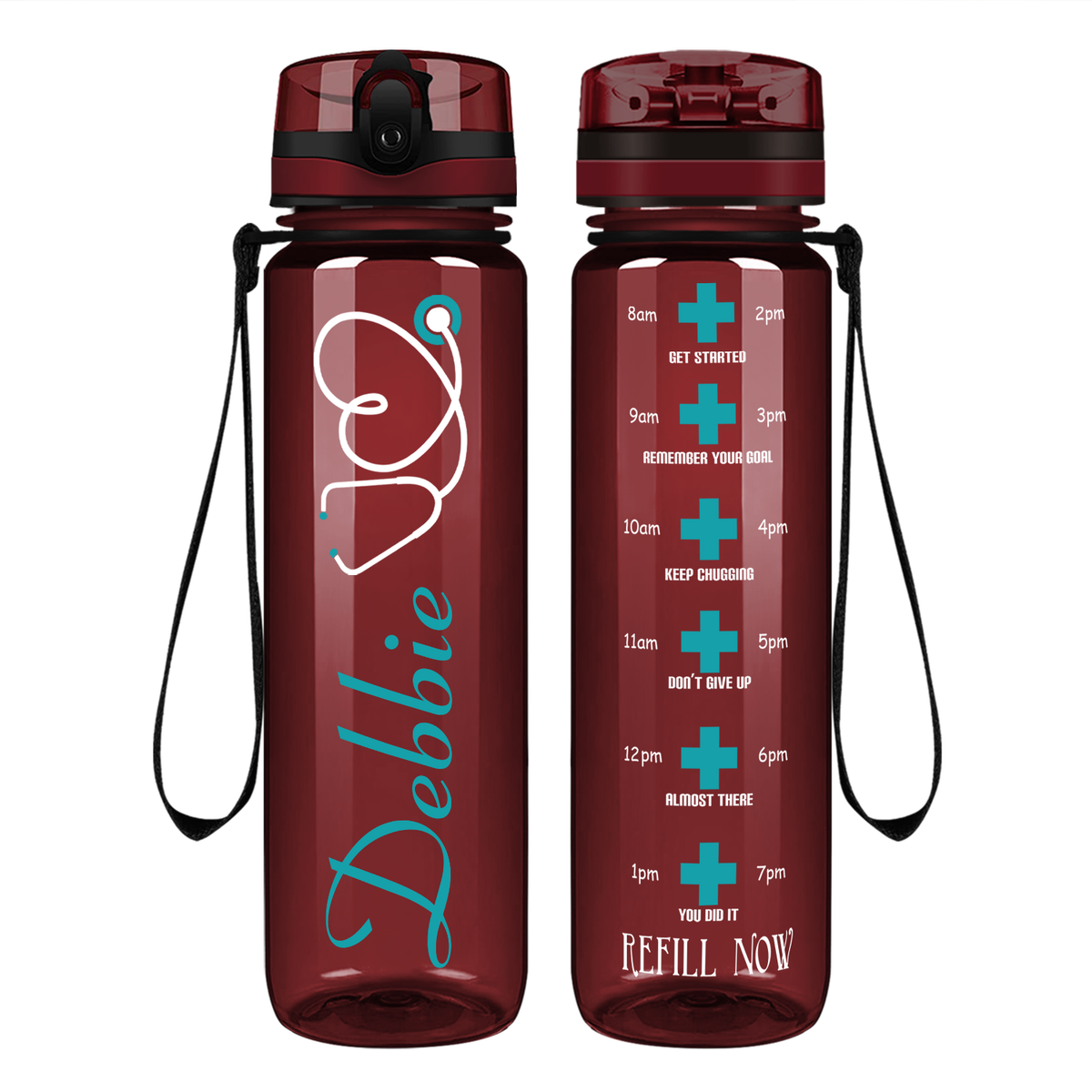 Personalized Nurse Name Aqua Stethoscope  on 32oz Motivational Tracking Water Bottle