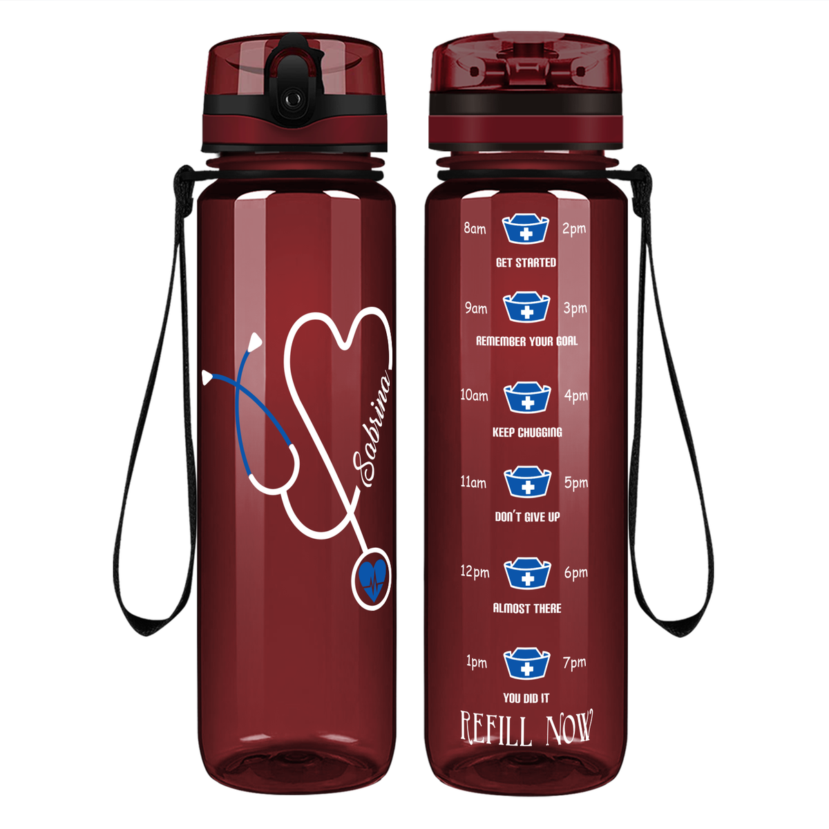 Personalized Nurse Blue Stethoscope Heart on 32oz Tracking Water Bottle