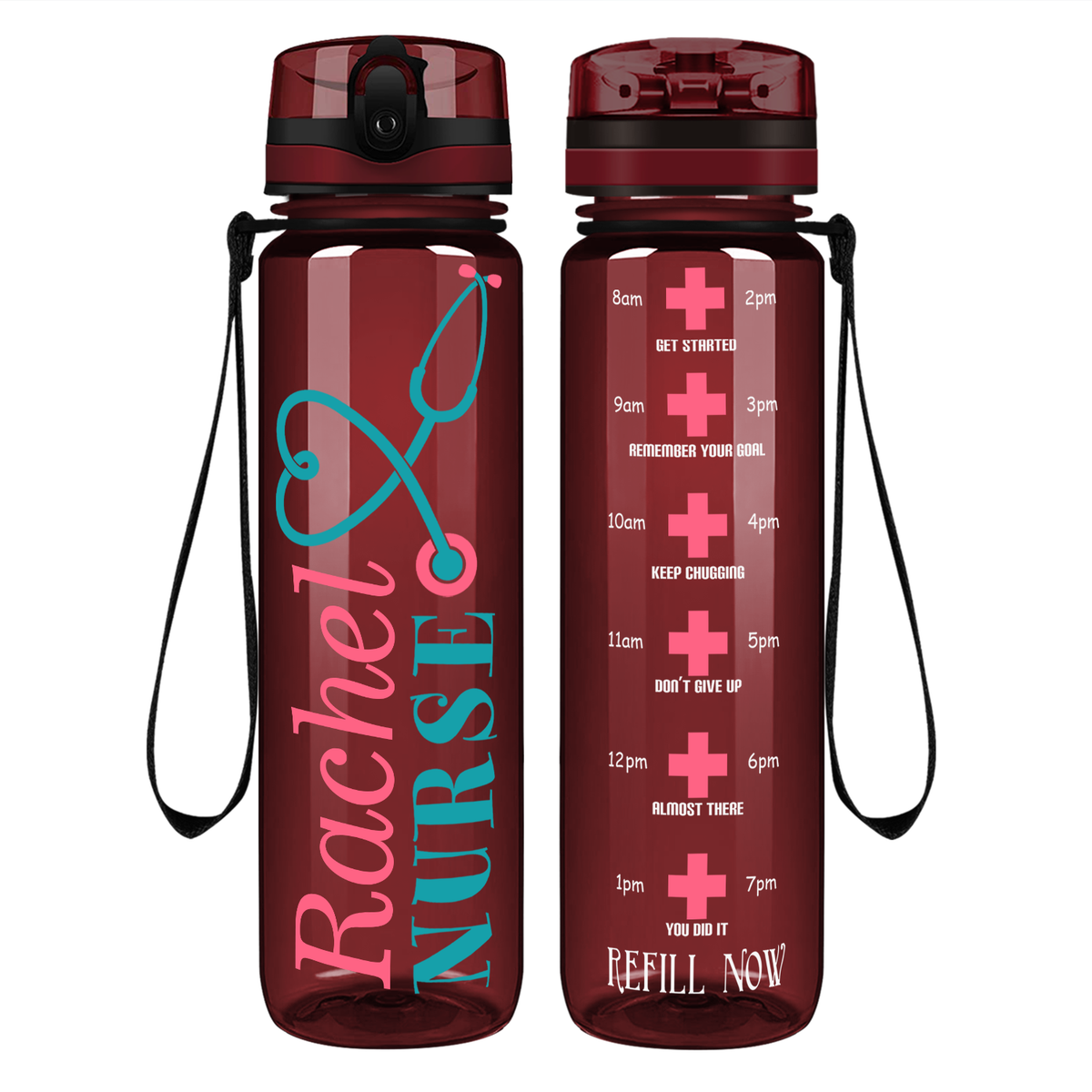 Personalized Stethoscope Nurse on 32oz Motivational Tracking Water Bottle