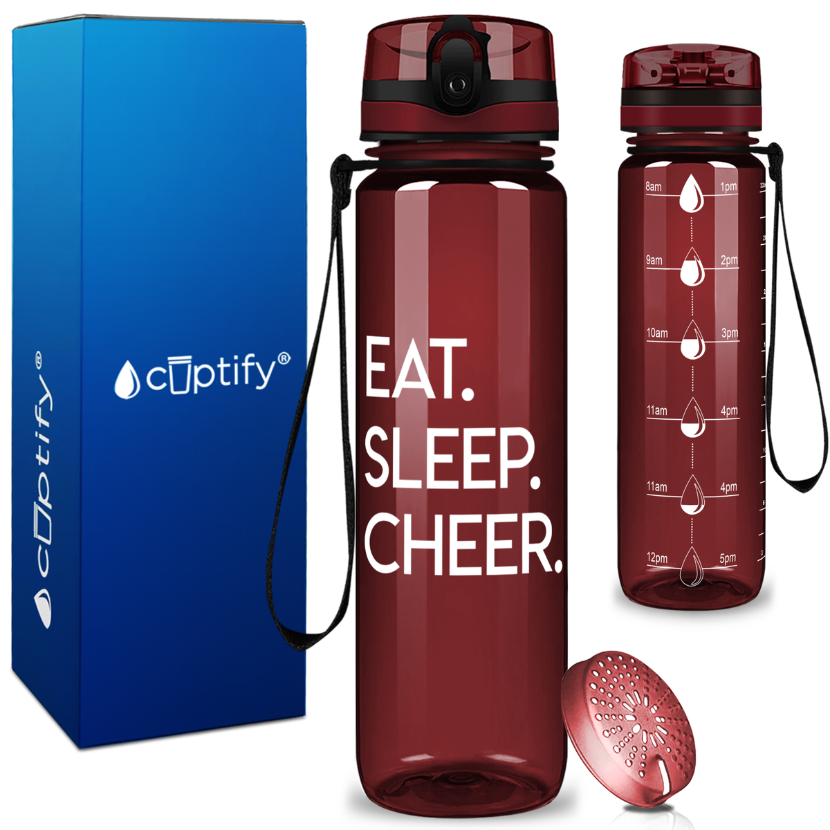 Eat Sleep Cheer on 32 oz Motivational Tracking Water Bottle