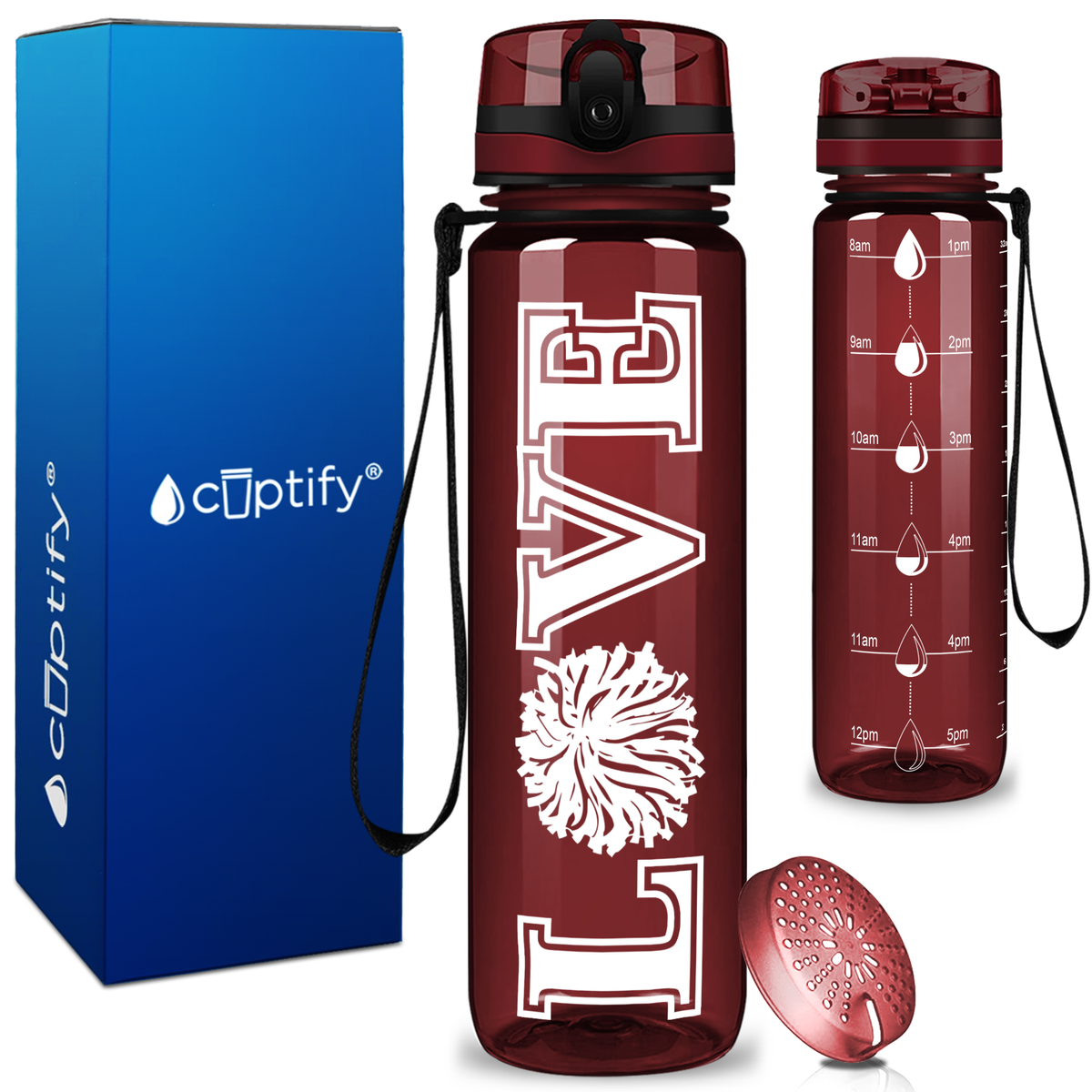 Cheerleading Love on 32 oz Motivational Tracking Water Bottle