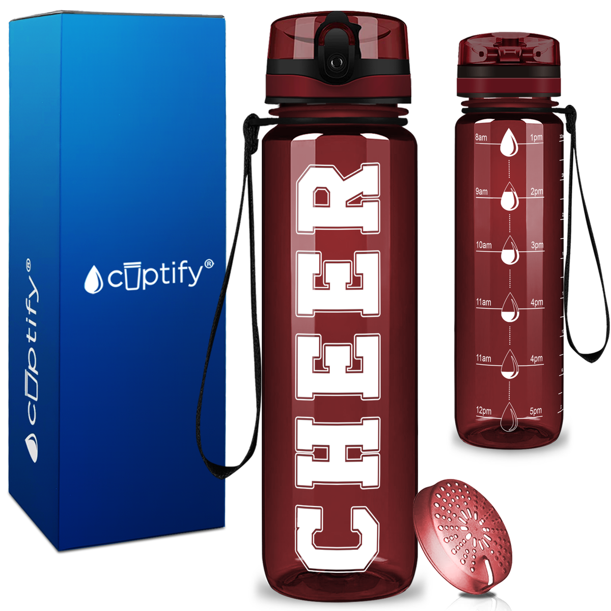 Cheer on 32 oz Motivational Tracking Water Bottle