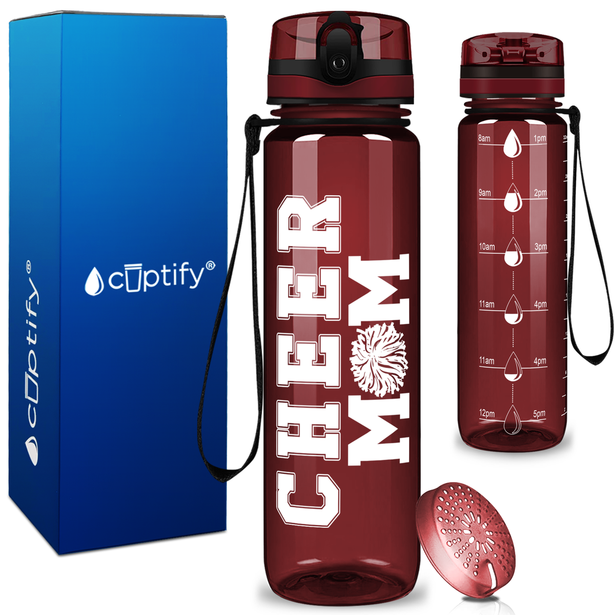 Cheer Mom on 32 oz Motivational Tracking Water Bottle
