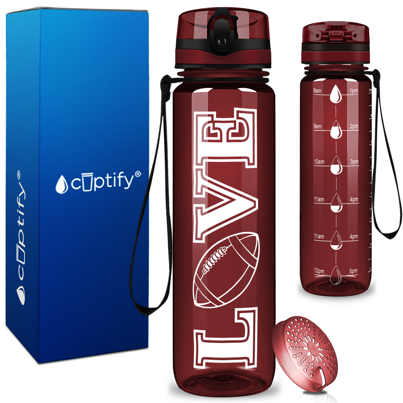 Football Love on 32 oz Motivational Tracking Water Bottle