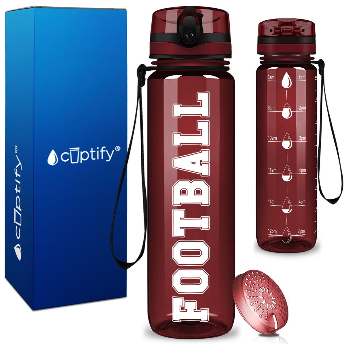 Football on 32 oz Motivational Tracking Water Bottle