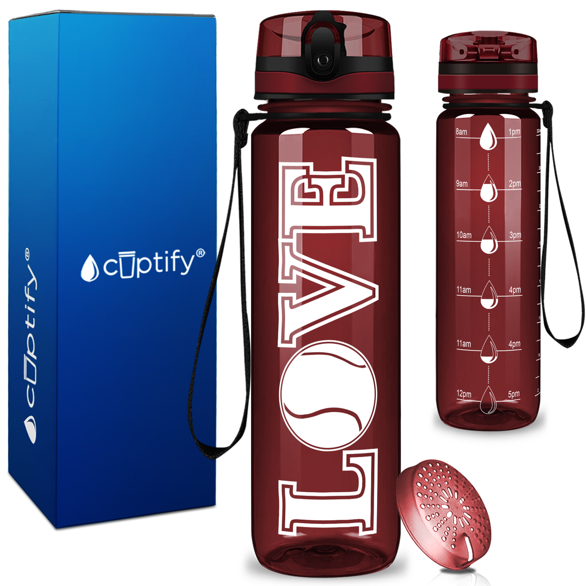 Tennis Love on 32 oz Motivational Tracking Water Bottle
