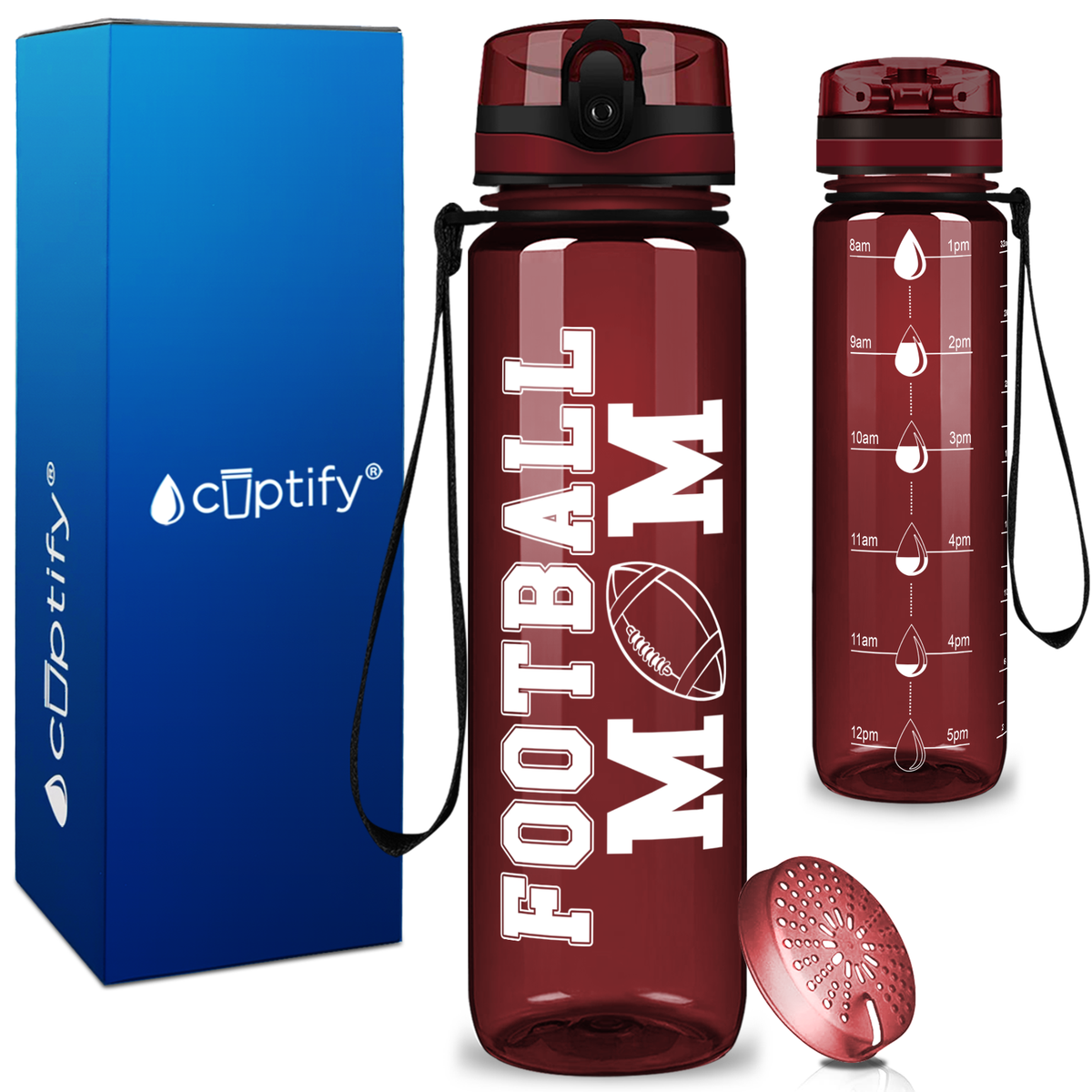 Football Mom on 32 oz Motivational Tracking Water Bottle