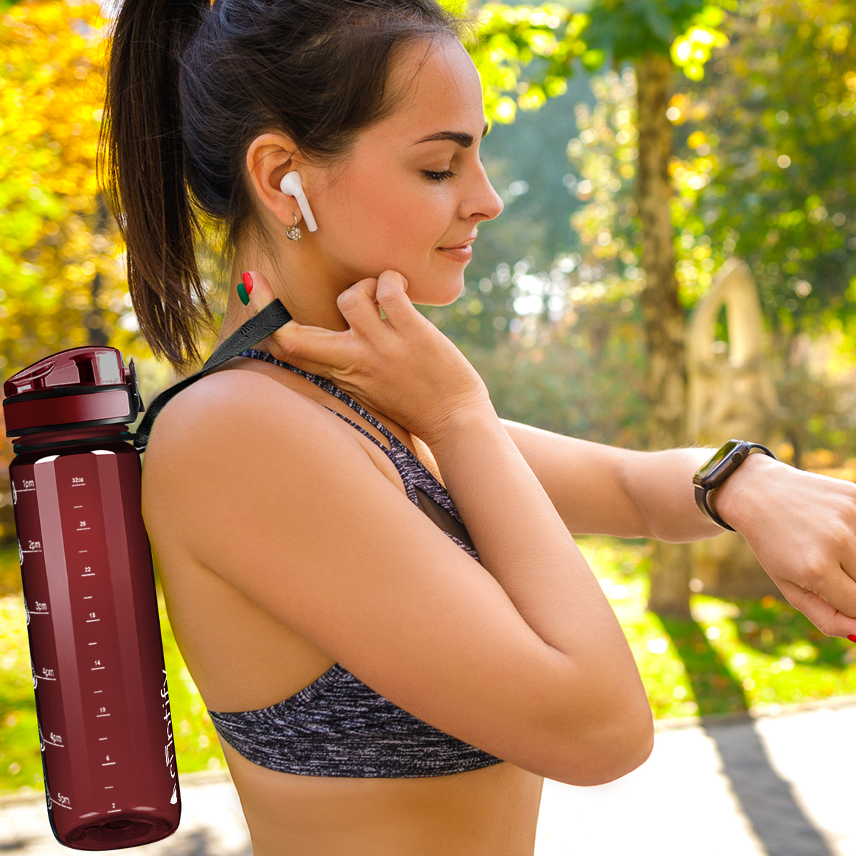 Maroon Gloss 32 oz Hydration Tracker Water Bottle