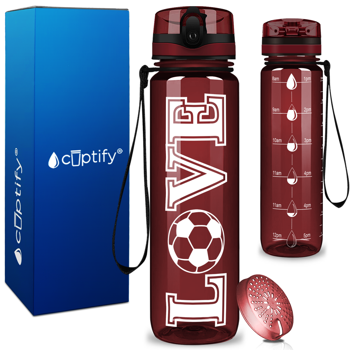 Soccer Love on 32 oz Motivational Tracking Water Bottle