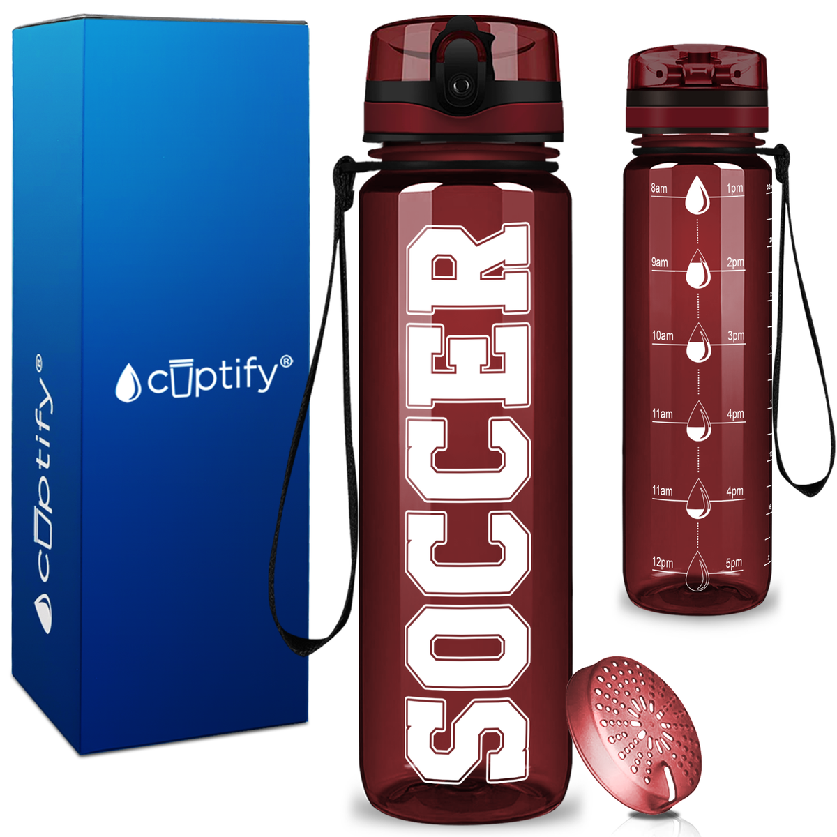 Soccer on 32 oz Motivational Tracking Water Bottle
