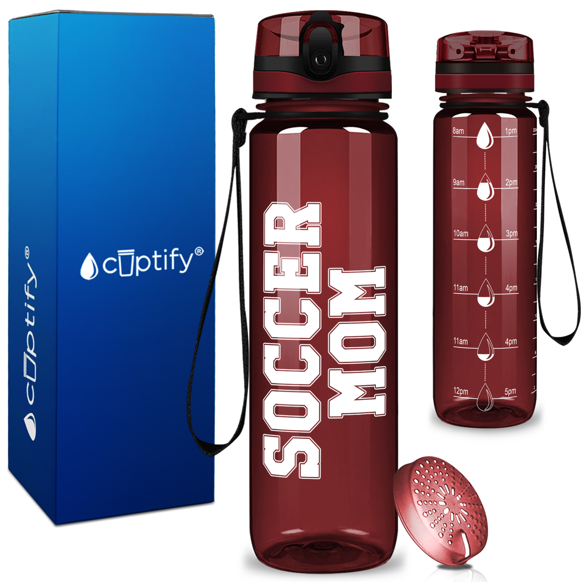 Soccer Mom on 32 oz Motivational Tracking Water Bottle