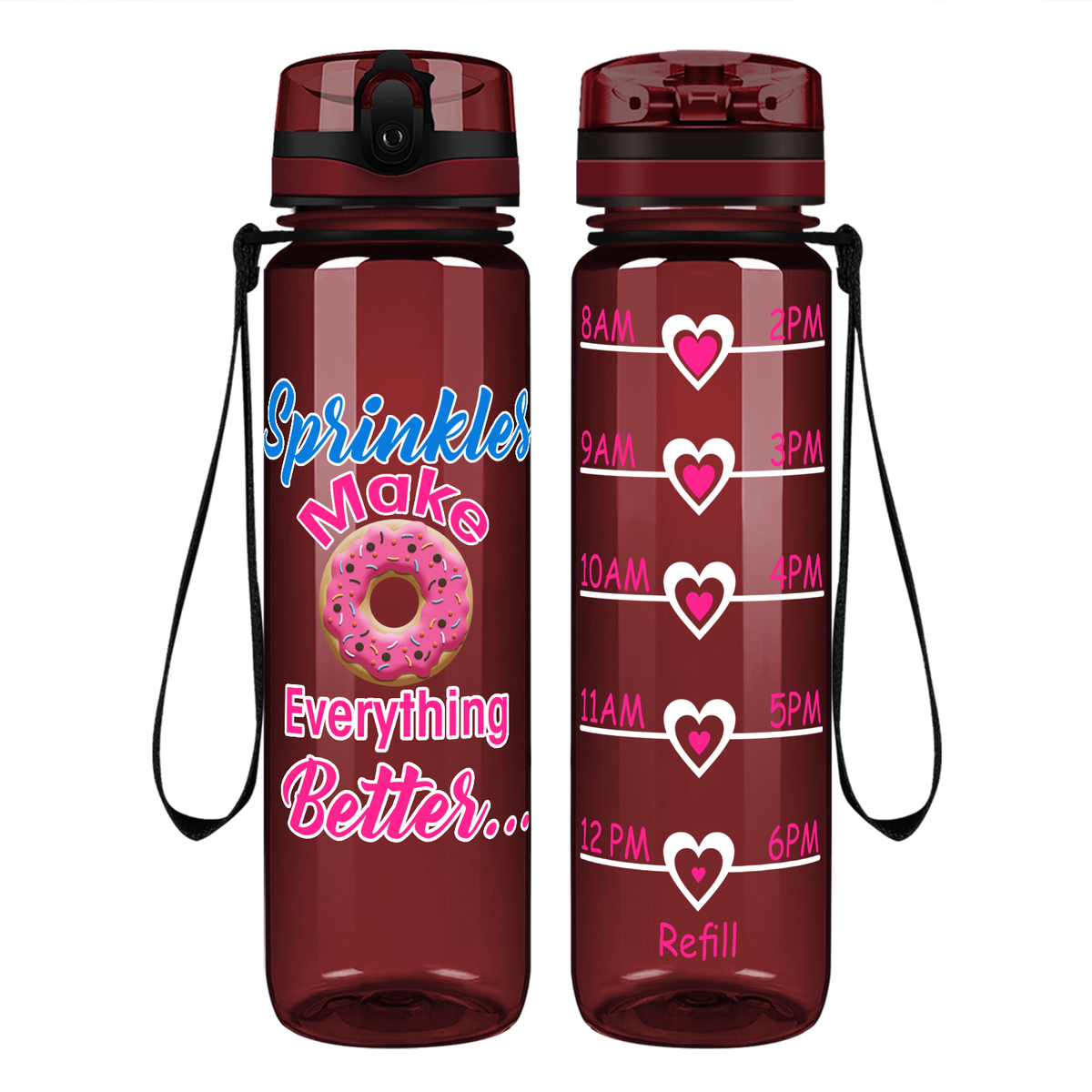 Sprinkles Make Everything Better Donut on 32 oz Motivational Tracking Water Bottle