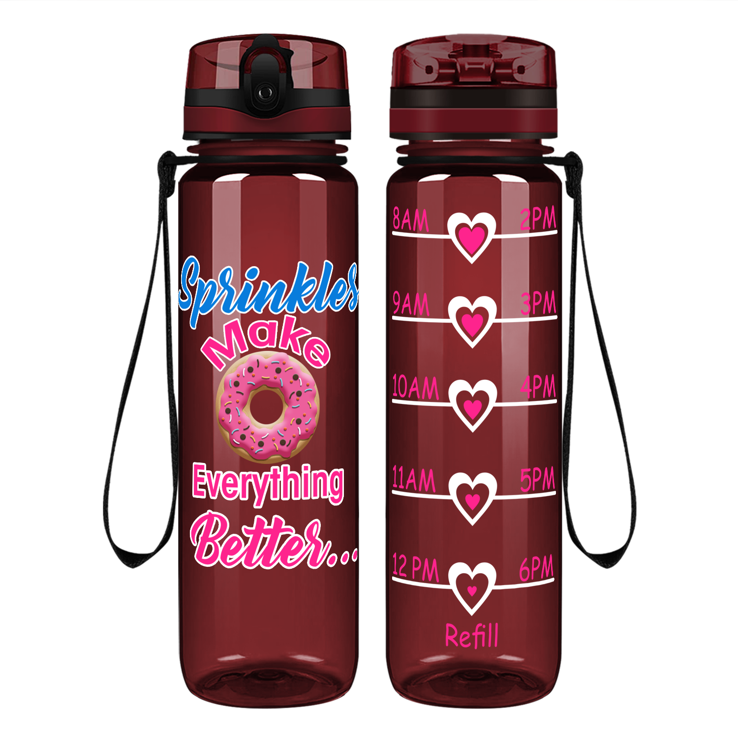 Sprinkles Make Everything Better Donut on 32 oz Motivational Tracking Water Bottle