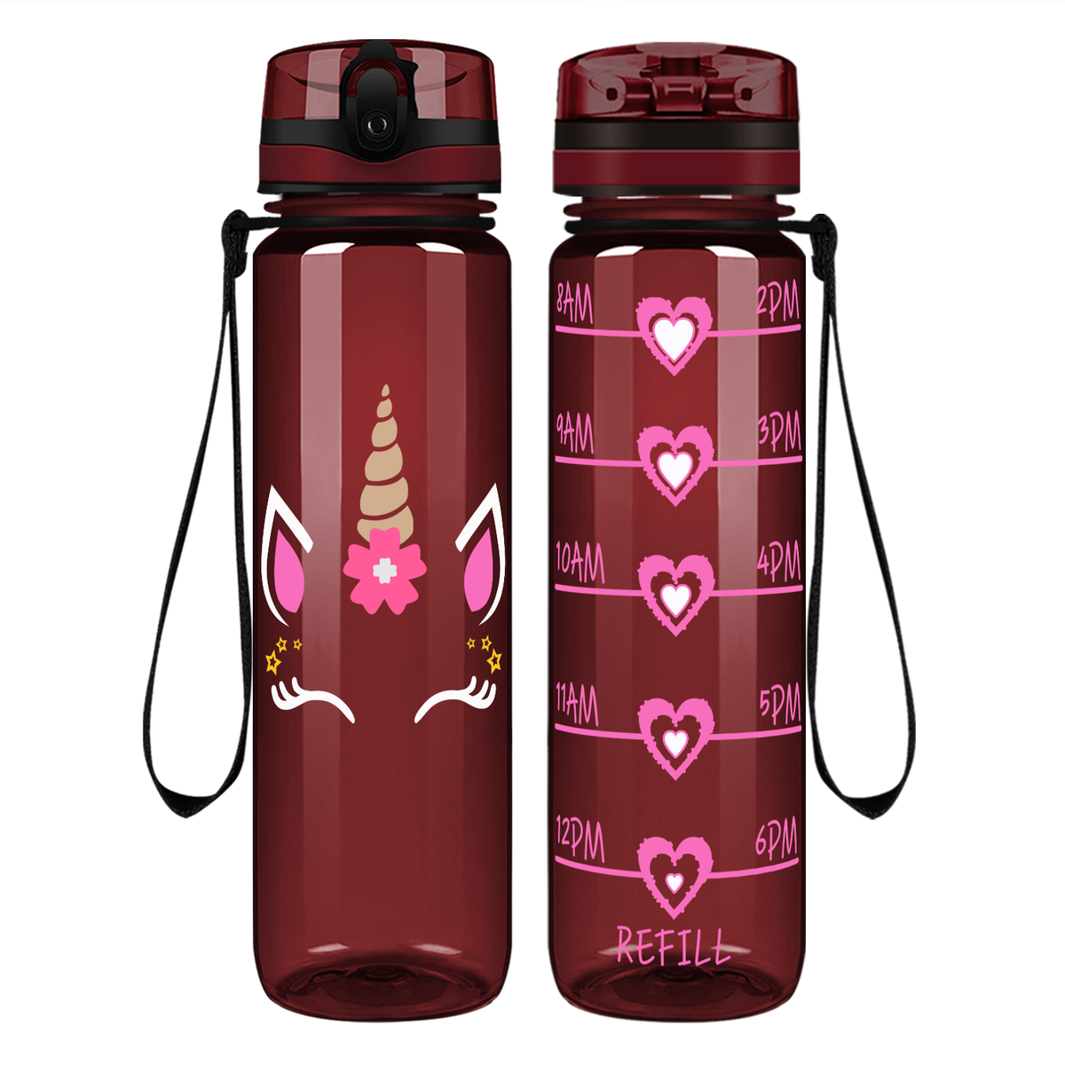 Unicorn Pink Face on 32 oz Motivational Tracking Water Bottle