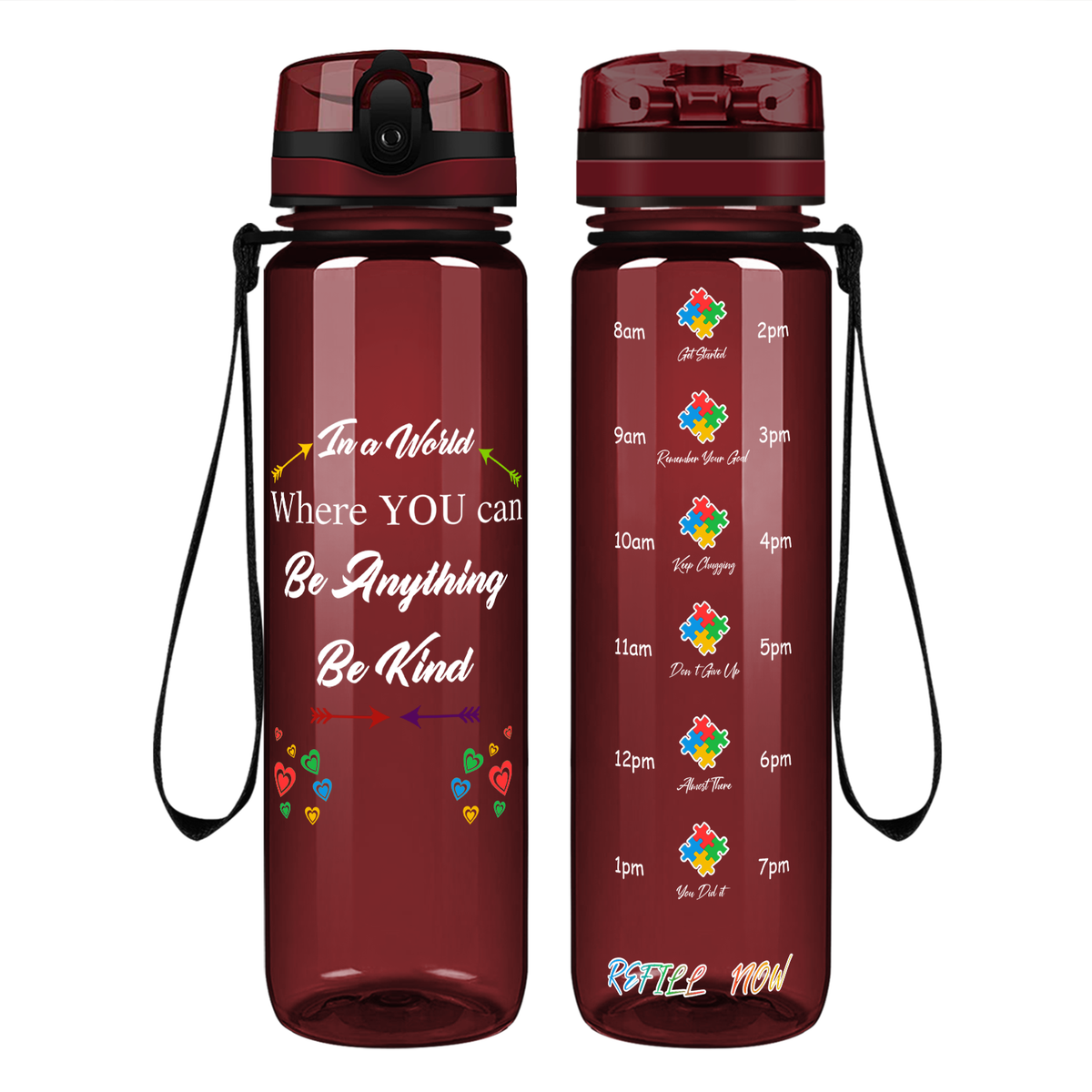 In a World Where You Can Be Anything Be Kind on 32 oz Motivational Tracking Water Bottle