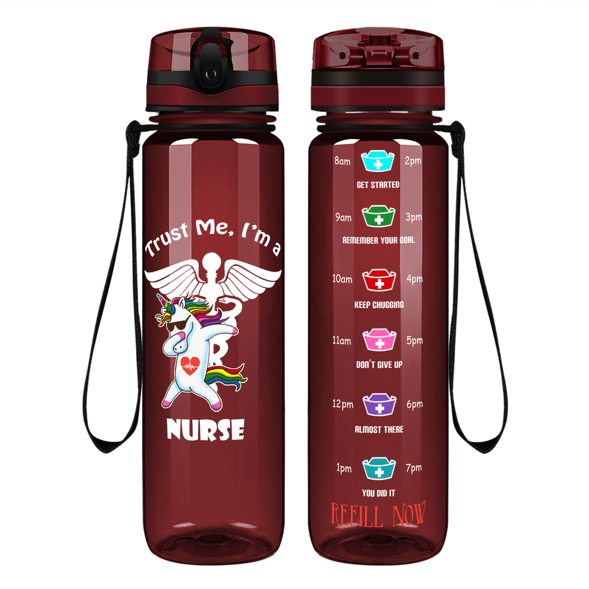 Trust Me I'm A Nurse Awesome Unicorn on 32oz Motivational Tracking Water Bottle