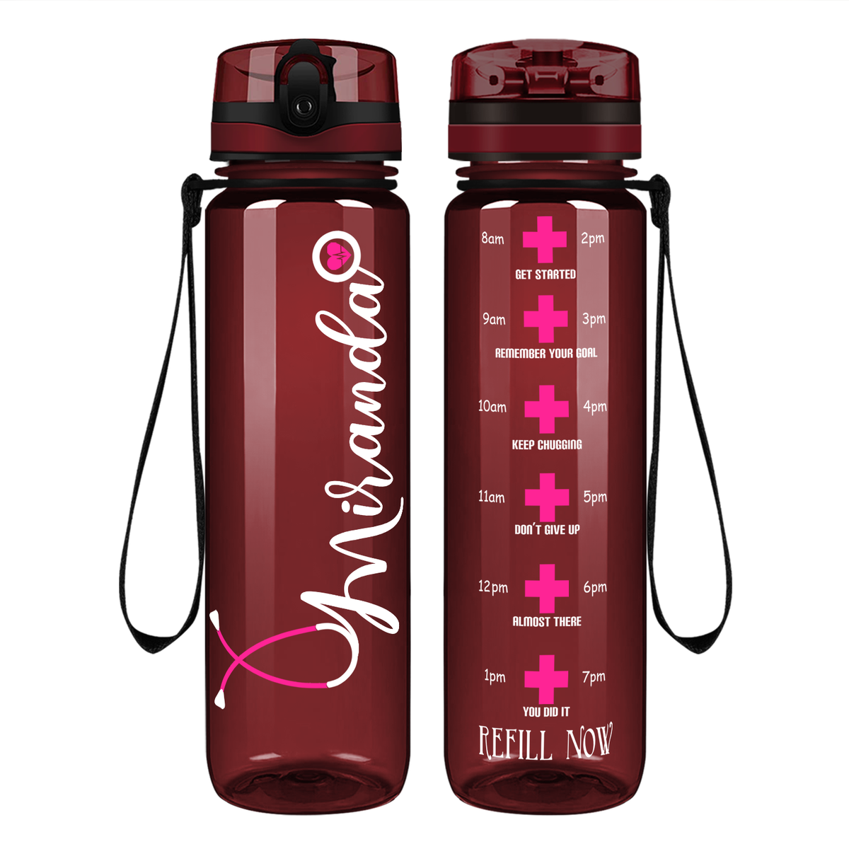 Personalized Nurse Water Bottle on 32oz Motivational Tracking Water Bottle