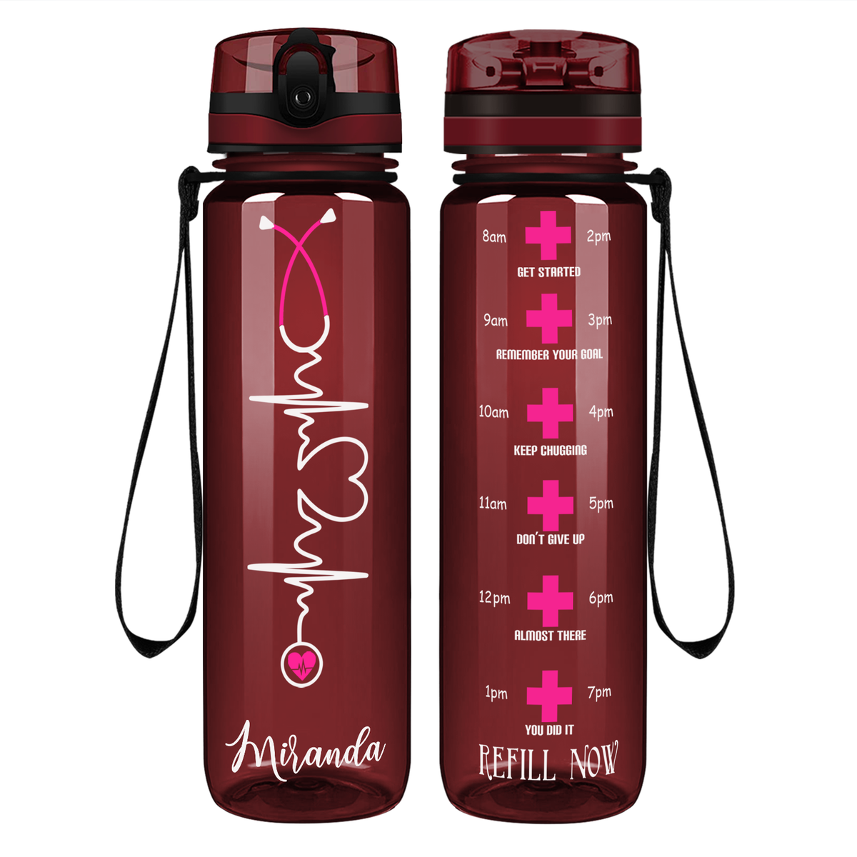 Personalized Nurse Heart Beat Stethoscope on 32oz Motivational Nurse Water Bottle