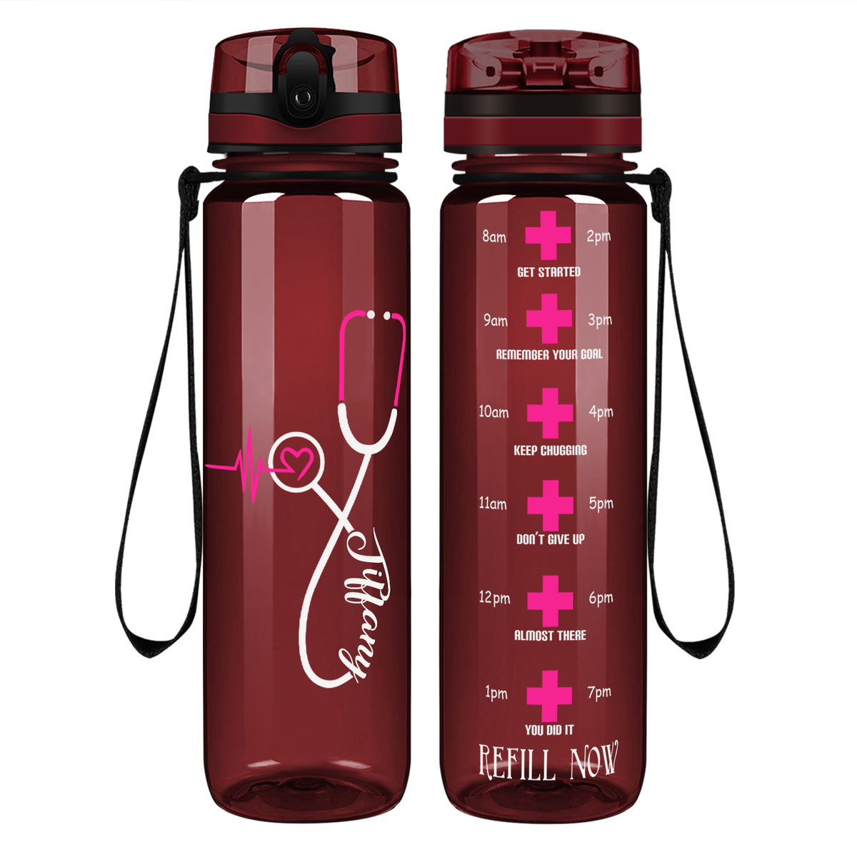 Personalized Nurse Pink Heart Stethoscope on 32oz Tracking Water Bottle