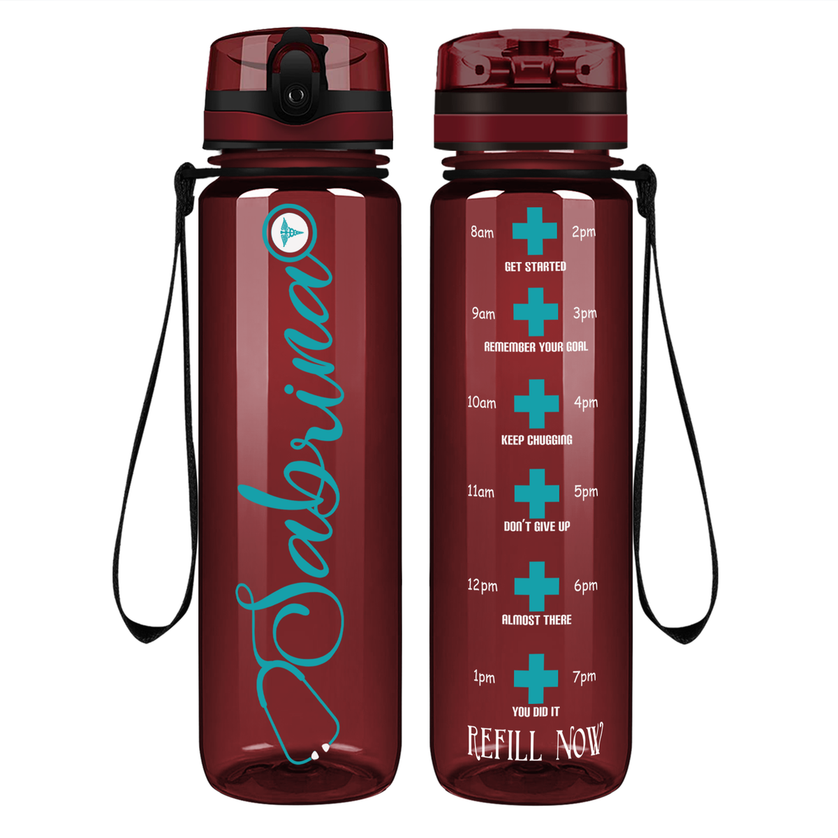 Curled Personalized Nurse on 32oz Motivational Tracking Water Bottle