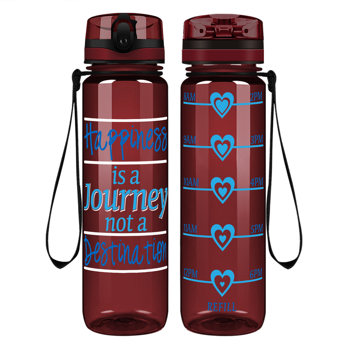Destination Happiness on 32 oz Motivational Tracking Water Bottle