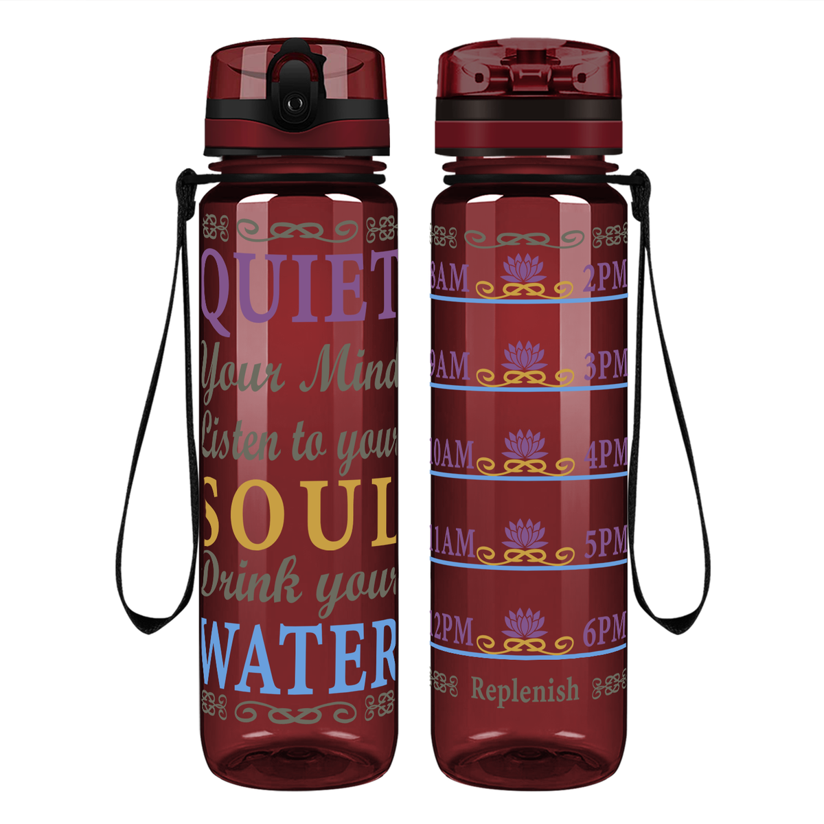 Quiet, Listen, Drink on 32 oz Motivational Tracking Water Bottle