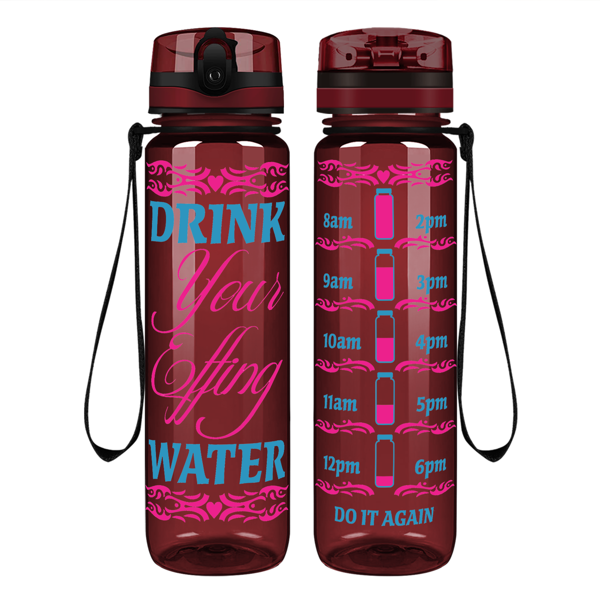 Tribal Heart Effing Water on 32 oz Motivational Tracking Water Bottle