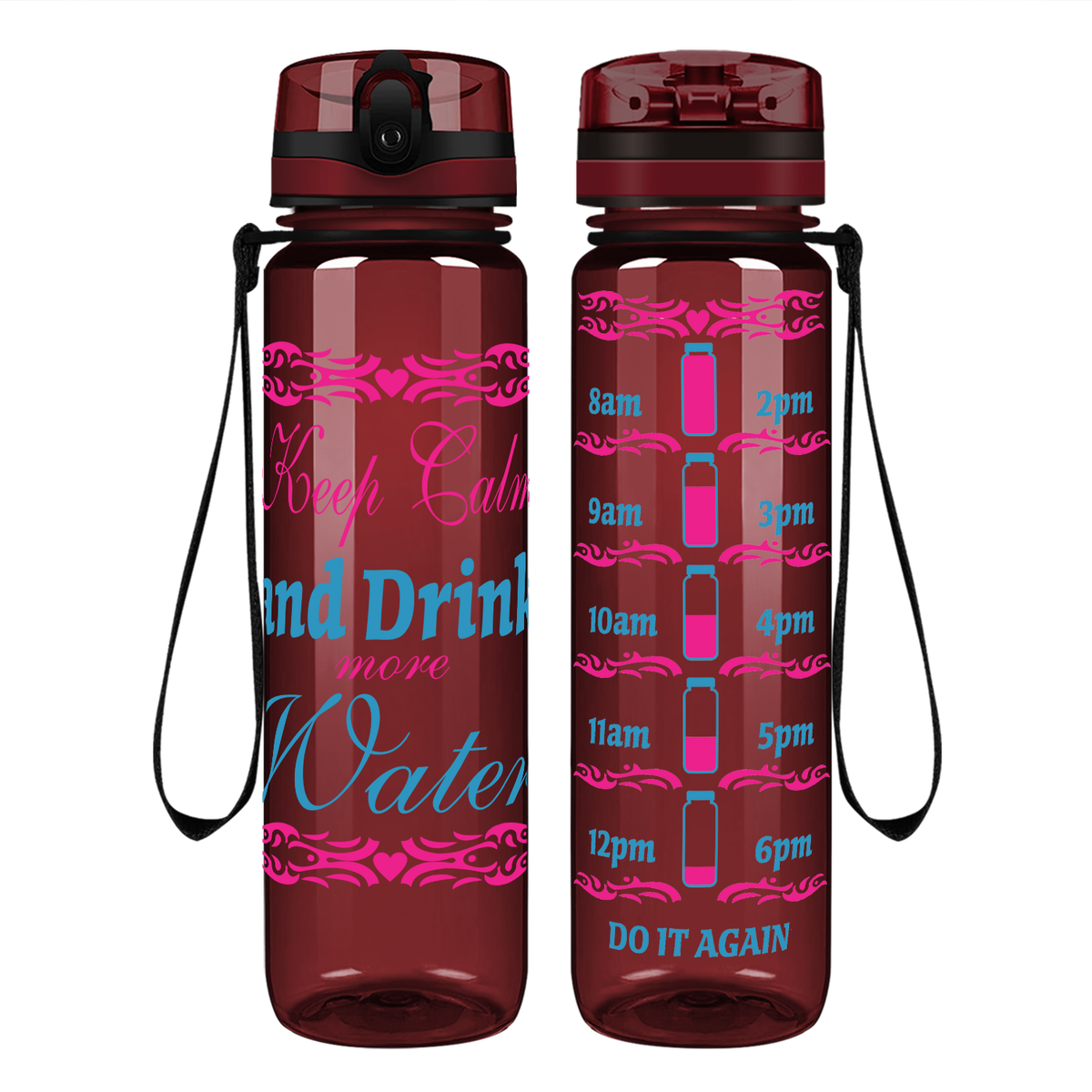 Keep Calm Drink Water Tribal Heart on 32 oz Motivational Tracking Water Bottle