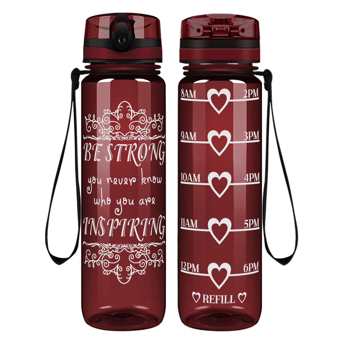Be Strong on 32 oz Motivational Tracking Water Bottle