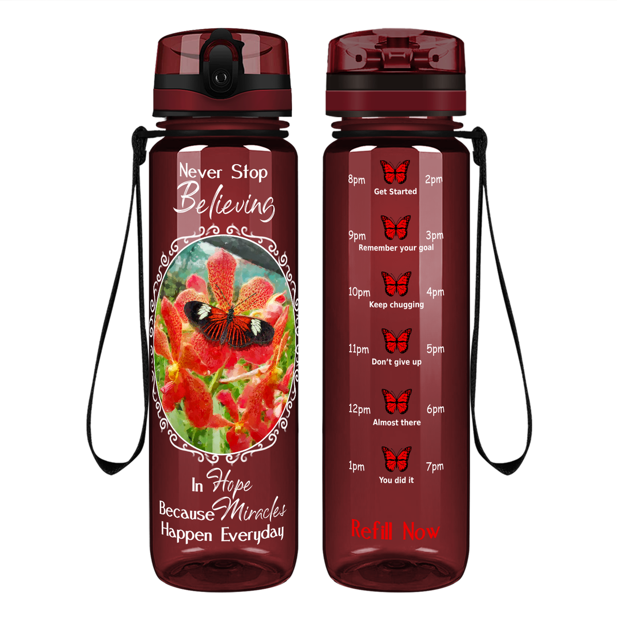 Because Miracles Butterfly on 32 oz Motivational Tracking Water Bottle