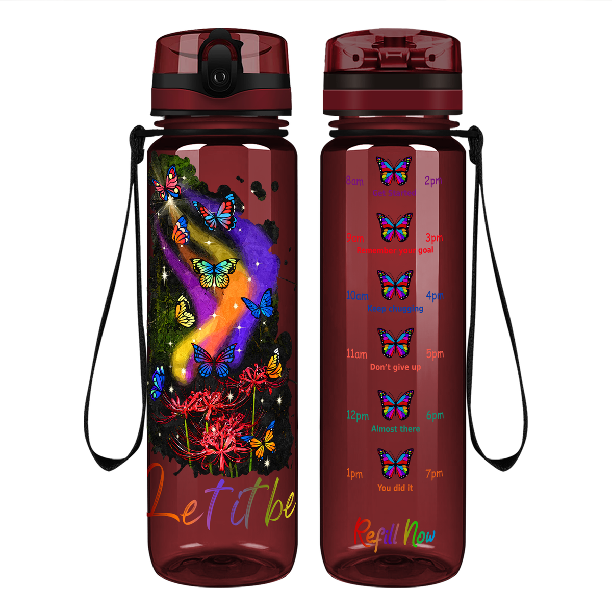 Let It Be Colorful Butterflies on 32 oz Motivational Tracking Water Bottle