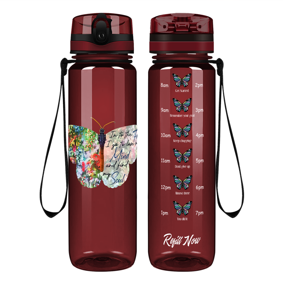 Mind and Soul Butterfly on 32 oz Motivational Tracking Water Bottle