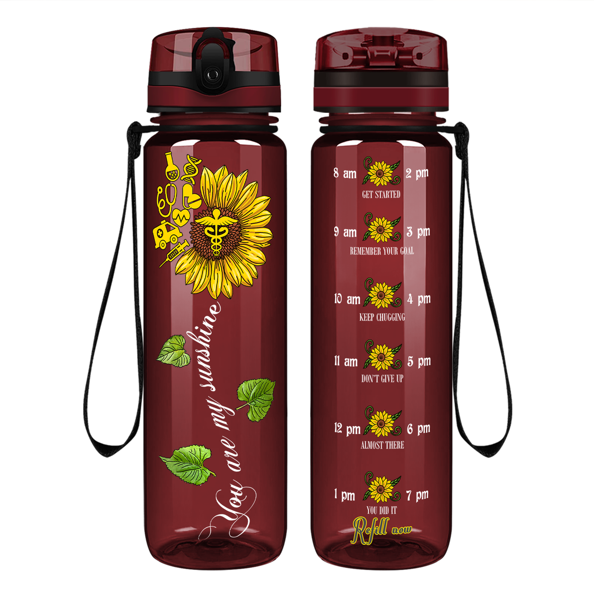 Nurse My Sunshine Sunflower on 32oz Motivational Tracking Water Bottle