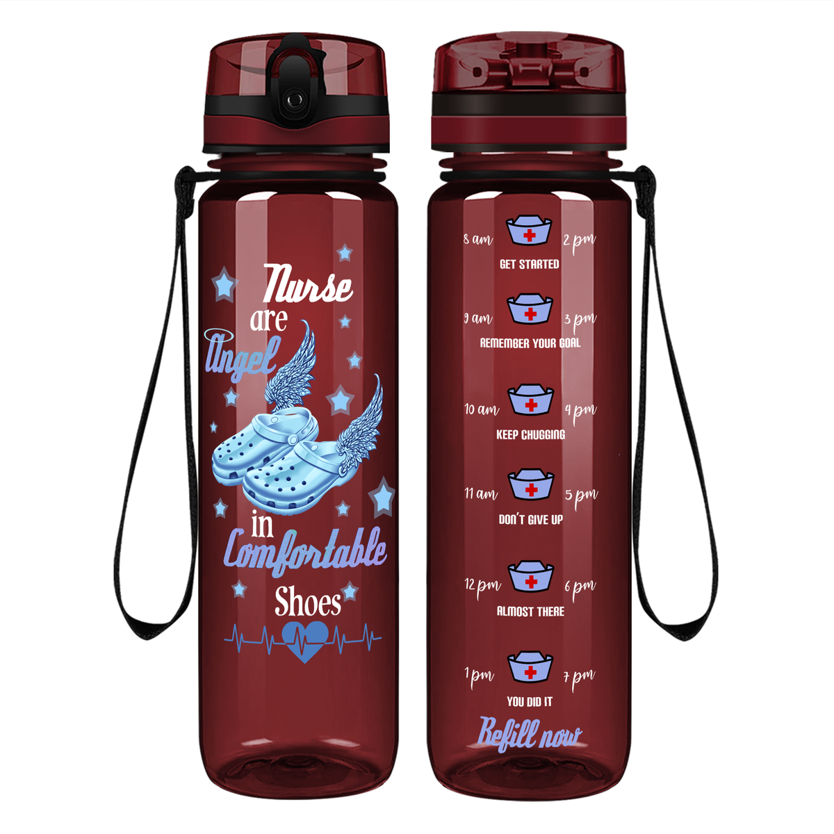 Nurses are Angel on 32oz Motivational Tracking Water Bottle
