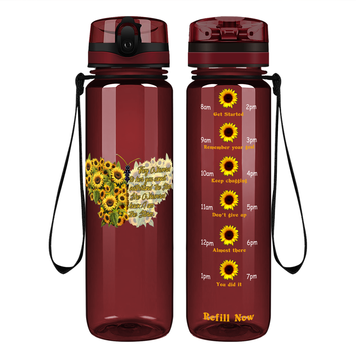 I Am The Storm Sunflower Butterfly on 32 oz Motivational Tracking Water Bottle