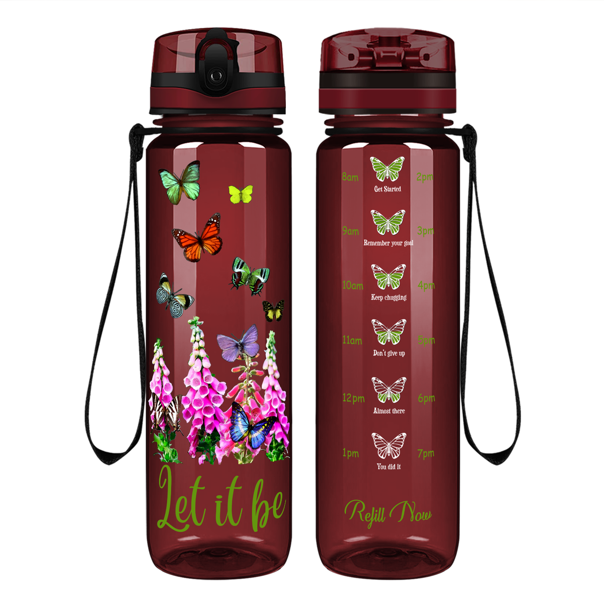 Butterfly Garden Let It Be on 32 oz Motivational Tracking Water Bottle