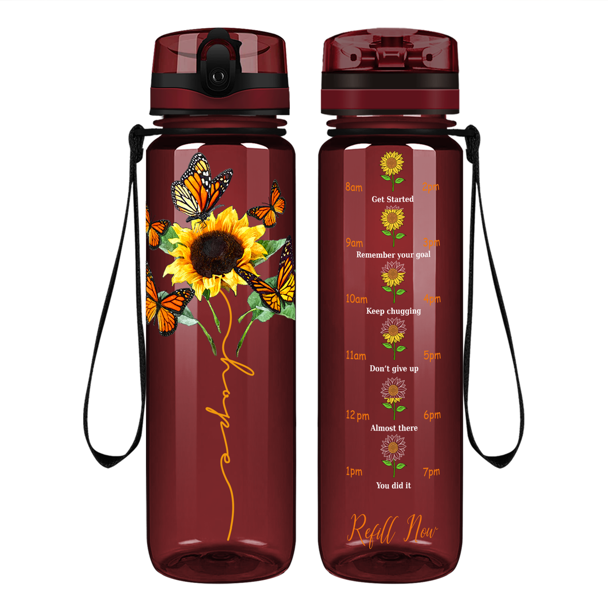 Butterfly Hope on 32 oz Motivational Tracking Water Bottle