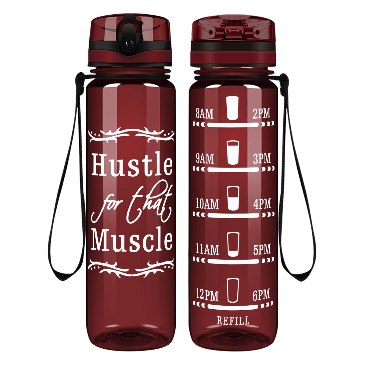Hustle For That Muscle on 32 oz Motivational Tracking Water Bottle