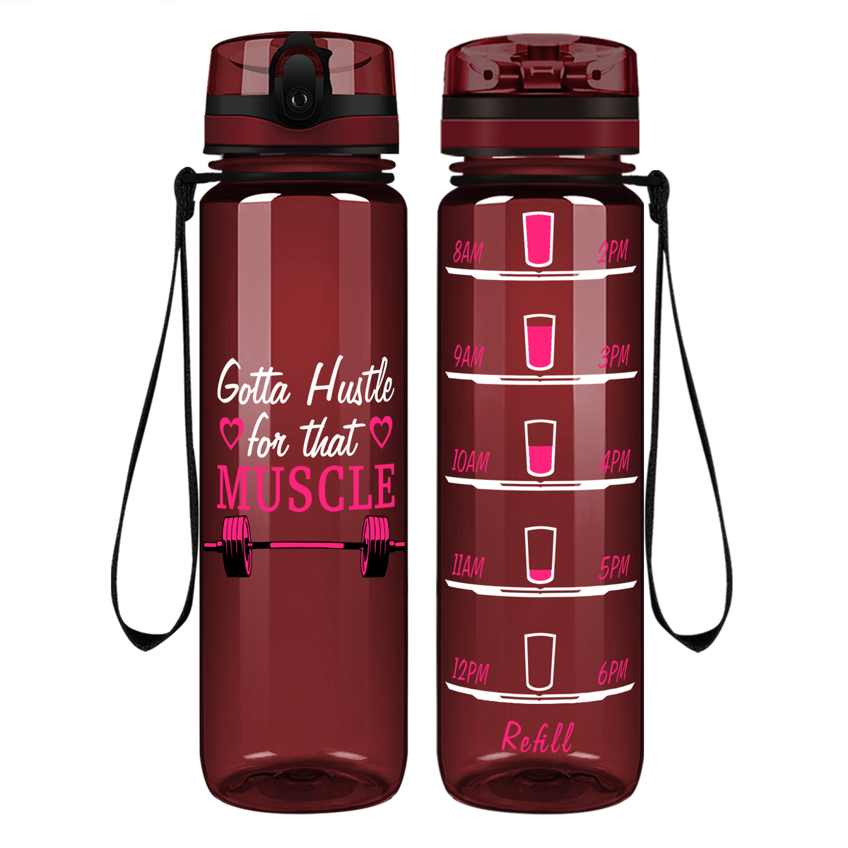 Heart Hustle For Muscle on 32 oz Motivational Tracking Water Bottle