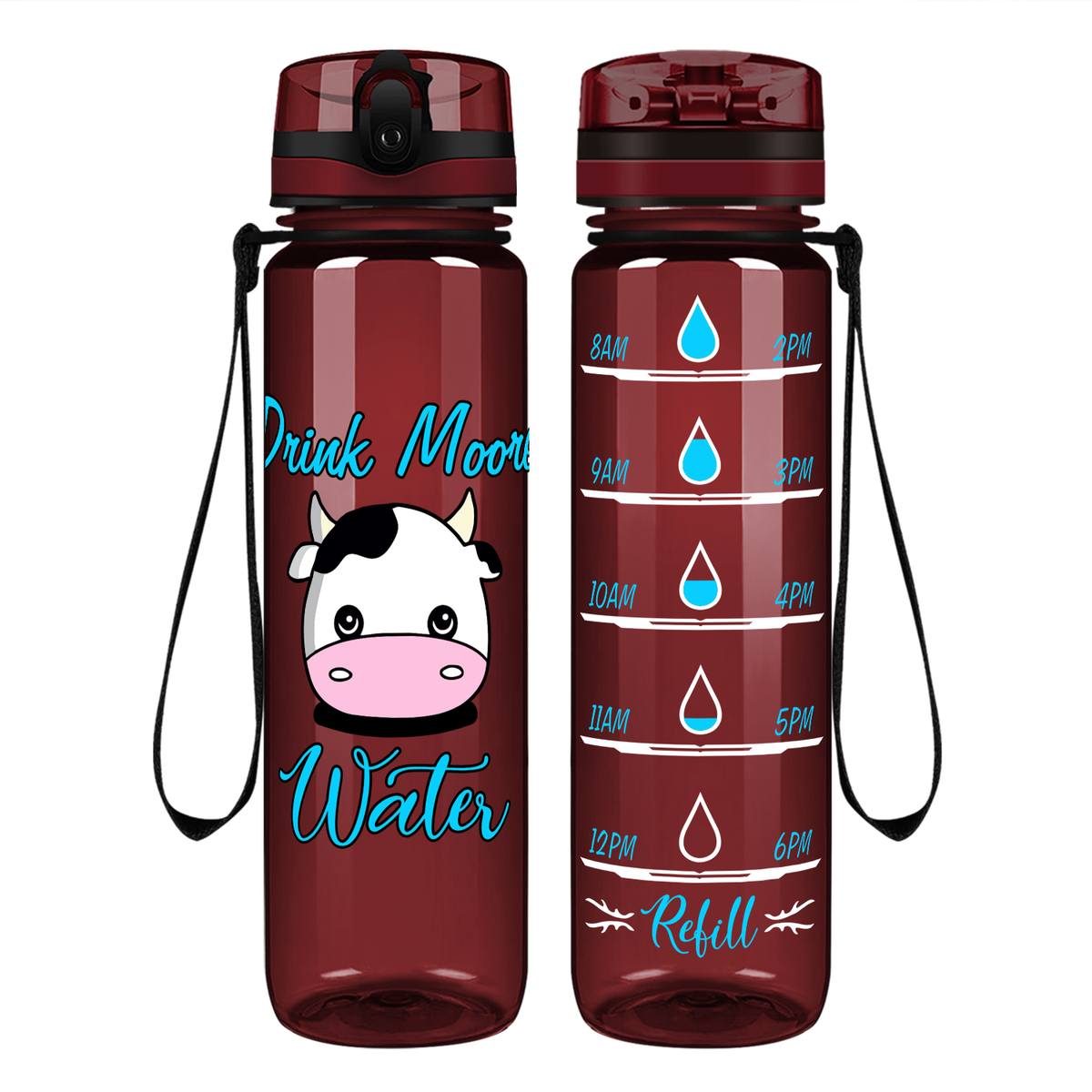 Drink Moo Water on 32 oz Motivational Tracking Water Bottle