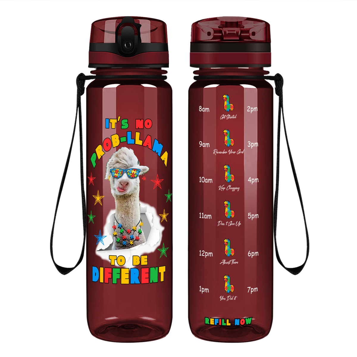 No Prob-llama Autism Stars on 32 oz Motivational Tracking Water Bottle