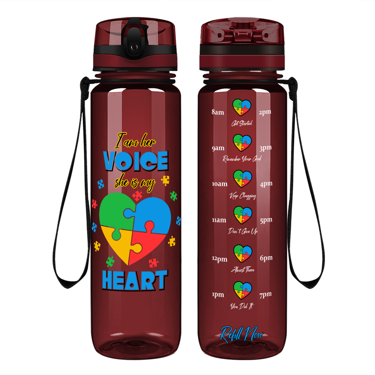 She is My Heart Autism Puzzle on 32 oz Motivational Tracking Water Bottle