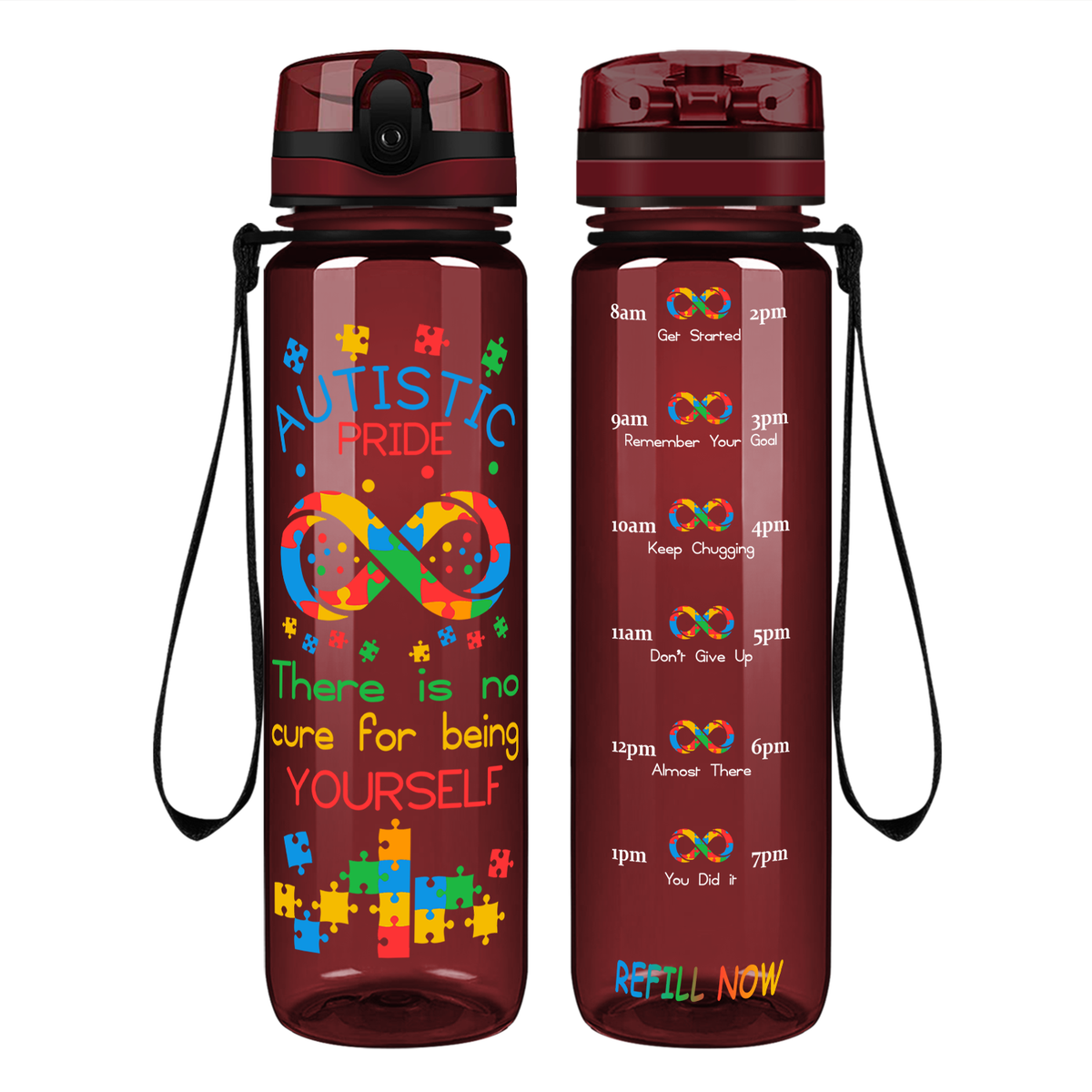 Autistic Pride Infinity Puzzle on 32 oz Motivational Tracking Water Bottle