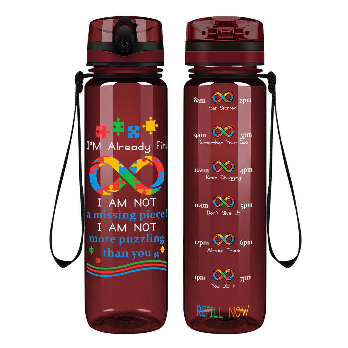 Already Fit Autism Infinity Puzzle on 32 oz Motivational Tracking Water Bottle
