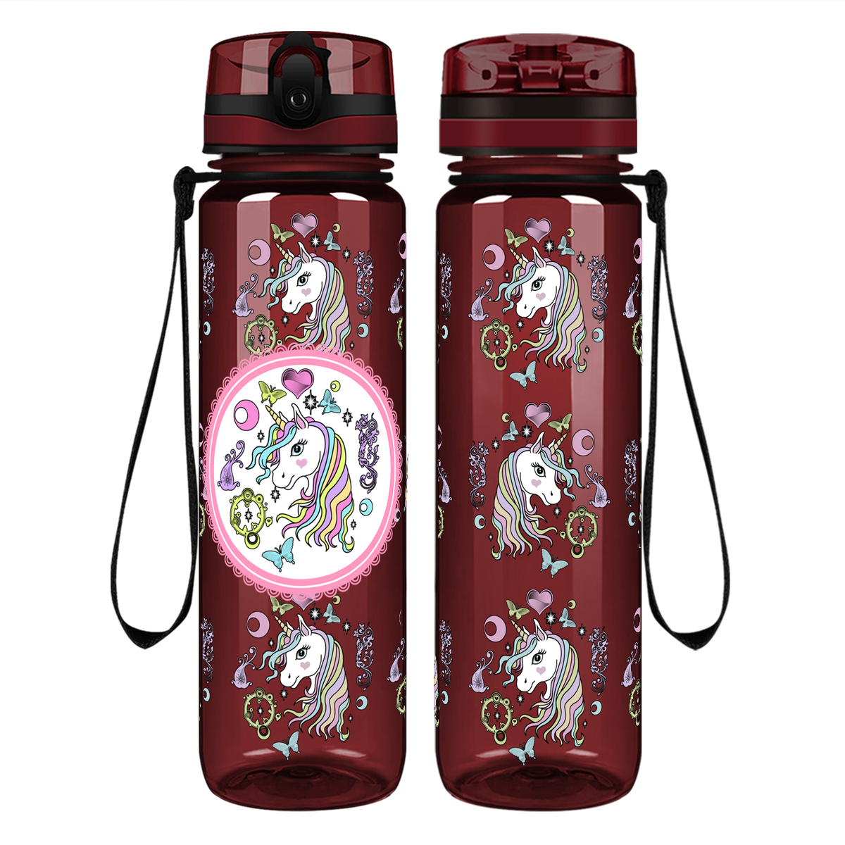 Pretty Unicorn on 32 oz Motivational Tracking Water Bottle