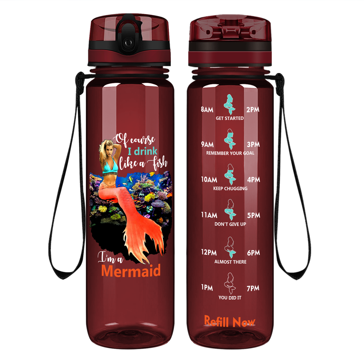 I Drink Like a Fish on 32 oz Motivational Tracking Water Bottle
