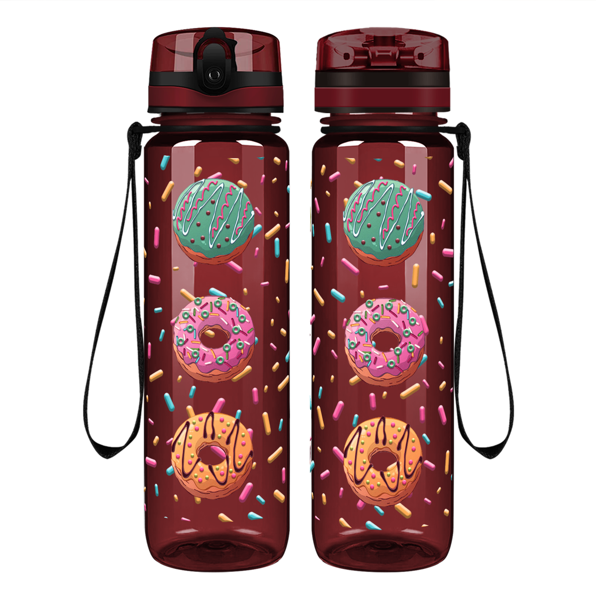 Frosted Donuts on 32 oz Motivational Tracking Water Bottle