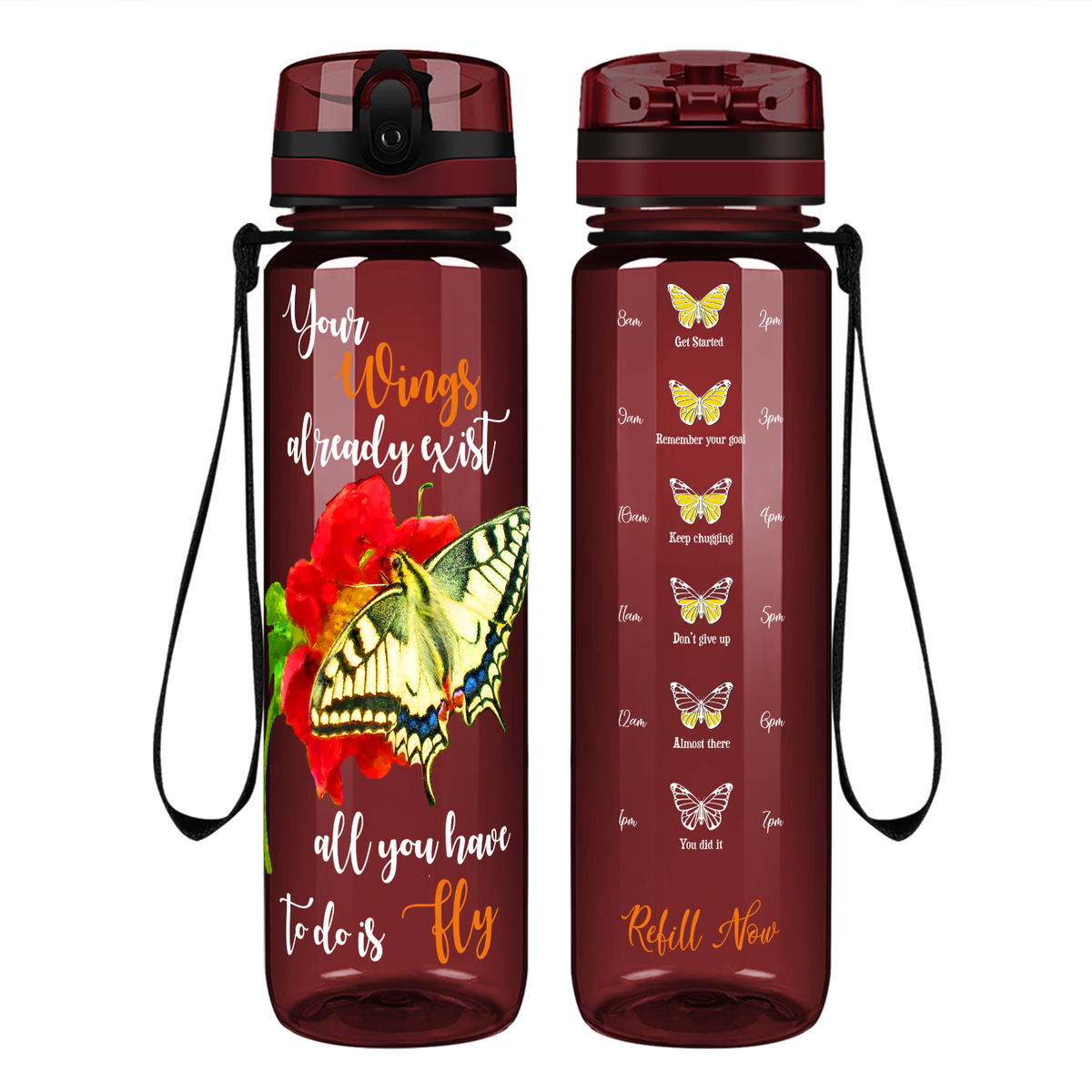 Your Wings Already Exist on 32 oz Motivational Tracking Water Bottle